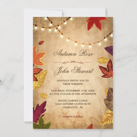 Elegante herfst bladeren rustieke herfst bruiloft kaart (Voorkant)