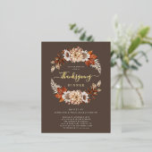 Elegante herfst bladeren Thanksgiving diner goud Folie Uitnodiging Briefkaart (Staand Voorkant)