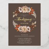 Elegante herfst bladeren Thanksgiving diner goud Folie Uitnodiging Briefkaart (Voorkant)