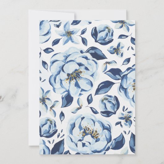 Elegante herfst blauw en bloemenbruiloft kaart (Achterkant)