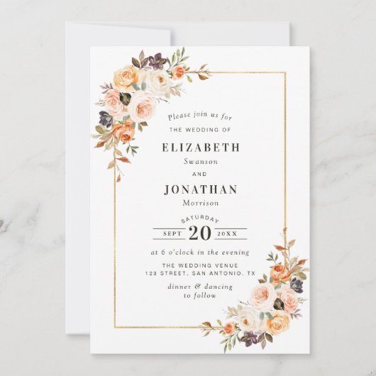 Elegante herfst bloeit bruiloft kaart (Voorkant)