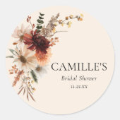 Elegante herfst bloem bruidsdouche ronde sticker (Voorkant)