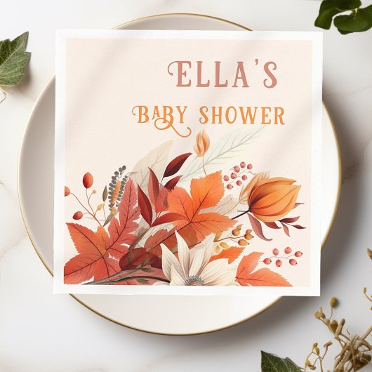 Elegante herfst bloemblaadjes baby shower servet