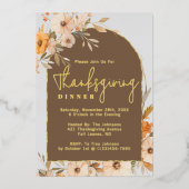 Elegante herfst bloemboog Thanksgiving diner Folie Uitnodiging (Voorkant)