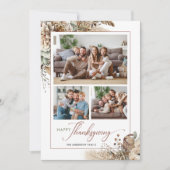 Elegante Herfst Bloemen 3 Foto Thanksgiving Feestdagenkaart (Voorkant)
