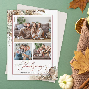Elegante Herfst Bloemen 3 Foto Thanksgiving Feestdagenkaart