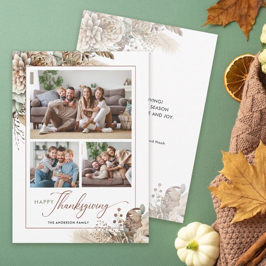 Elegante Herfst Bloemen 3 Foto Thanksgiving Feestdagenkaart