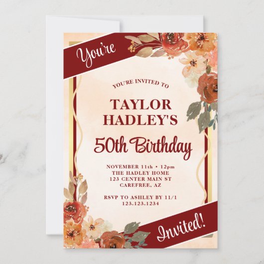 Elegante Herfst Bloemen 50ste Verjaardag Kaart (Voorkant)