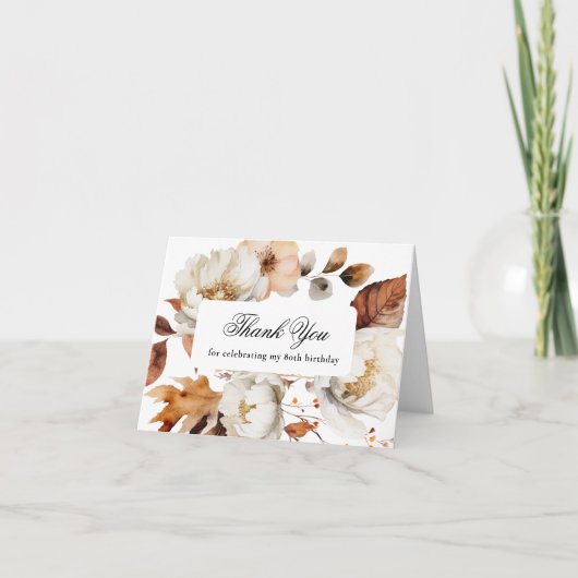 Elegante Herfst Bloemen 80e Verjaardag Bedankt (Voorkant)