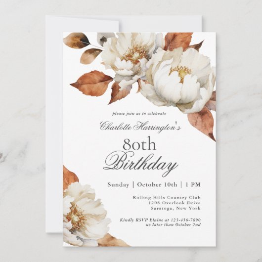 Elegante Herfst Bloemen 80ste Verjaardagsfeest Kaart (Voorkant)