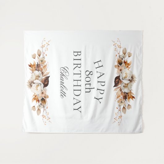 Elegante Herfst Bloemen 80ste Verjaardagsfeest Wandkleed (Voorkant (horizontaal))