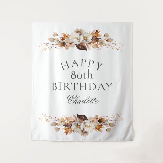 Elegante Herfst Bloemen 80ste Verjaardagsfeest Wandkleed (Voorkant)