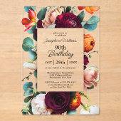 Elegante Herfst Bloemen 90ste verjaardagsfeest Acryl Uitnodigingen (Voorkant)