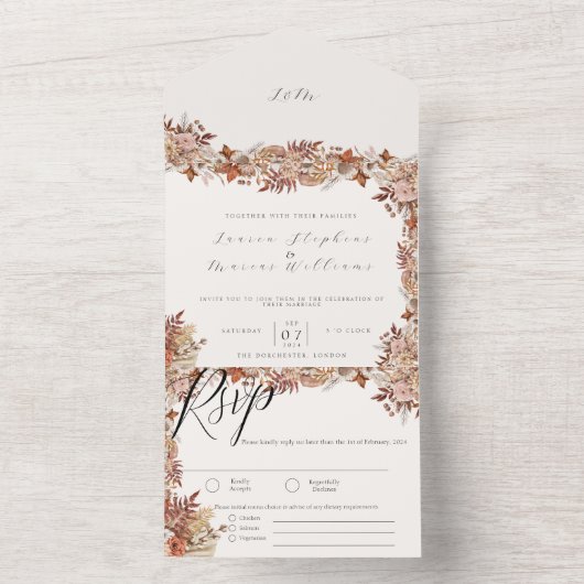 Elegante herfst bloemen alles in één bruiloft uitn all in one uitnodiging (Binnen)