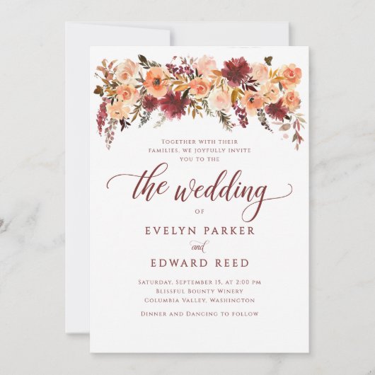 Elegante Herfst Bloemen Boheemse bruiloft uitnodig Kaart (Voorkant)