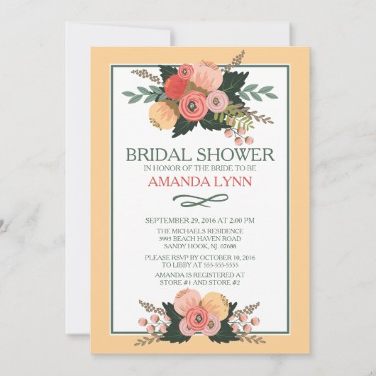 Elegante Herfst Bloemen Bruidsdouche Uitnodiging (Voorkant)