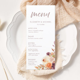 Elegante Herfst Bloemen Bruiloft Menu Kaart