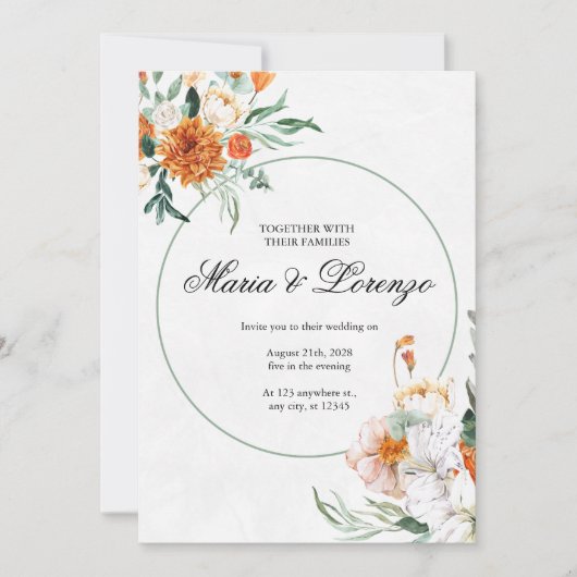 Elegante Herfst Bloemen bruiloft uitnodiging Water (Voorkant)