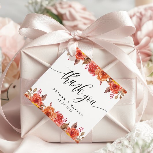 Elegante herfst bloemen dank u bruiloft bedankjes labels