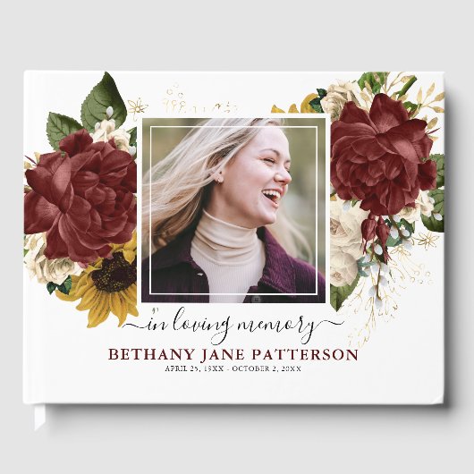 Elegante Herfst Bloemen Foto Memorial Keepsake Gastenboek (Voorkant)