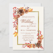 Elegante Herfst Bloemen Goud Lijst Romantisch Brui Kaart (Voorkant)