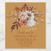 Elegante Herfst Bloemen Gouden Bruiloft Wijn Etiket (Enkel label)