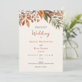 Elegante Herfst Bloemen Hand Lettering Wedding Kaart (Staand voorkant)