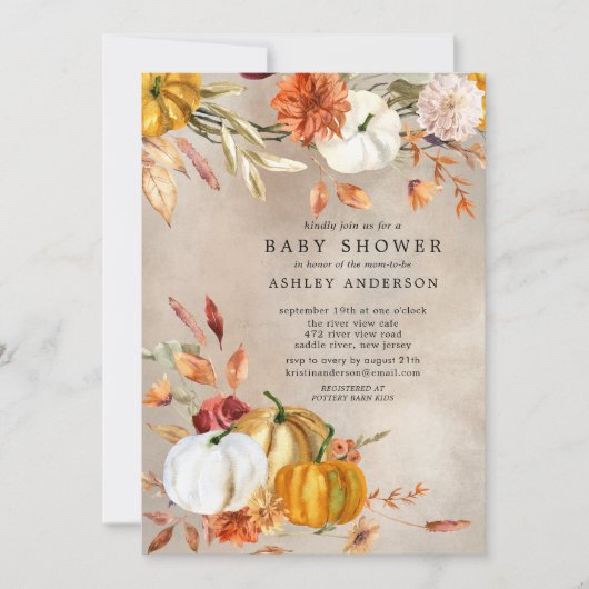 Elegante Herfst Bloemen Herfst Baby shower Kaart (Voorkant)