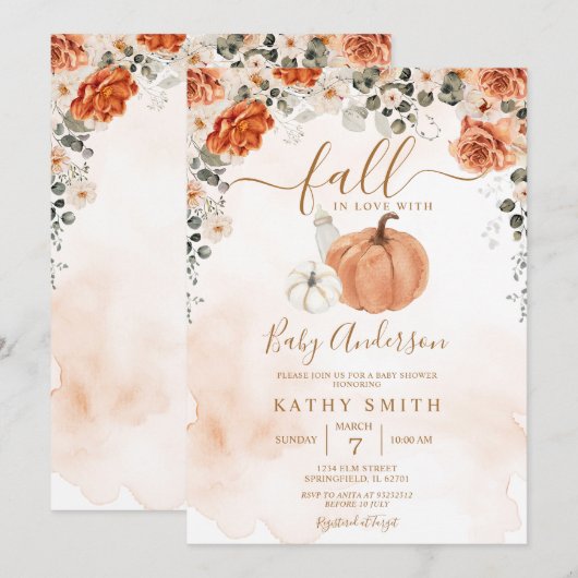 Elegante Herfst Bloemen Herfst In Liefde Baby show Kaart (Voorkant / Achterkant)