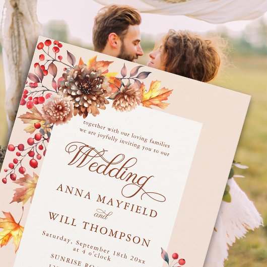 Elegante Herfst Bloemen Lijst Romantisch Boho Brui Kaart