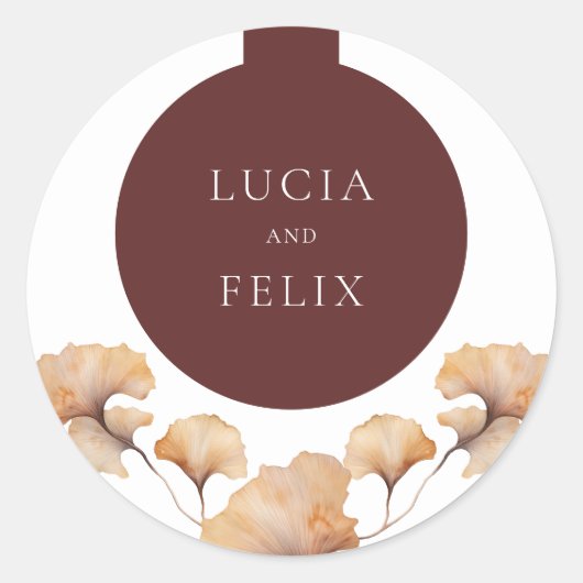 Elegante herfst bloemen minimalistische bruiloft ronde sticker (Voorkant)