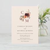 Elegante Herfst Bloemen Monogram Huwelijksuitnodig Kaart (Staand voorkant)