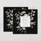 Elegante Herfst Bloemen op Zwart Christelijk Bruil Kaart (Voorkant / Achterkant)