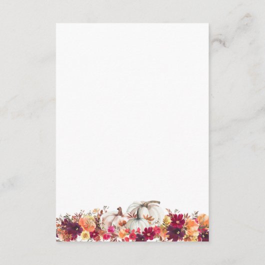 Elegante Herfst Bloemen Pompoen bruiloft Details Informatiekaartje (Achterkant)