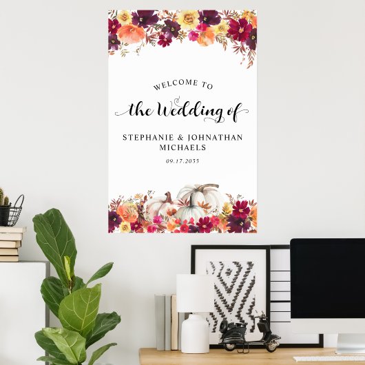 Elegante Herfst Bloemen Pompoen bruiloft Welkom Poster (Thuiskantoor)