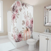 Elegante Herfst Bloemen Pompoen Neutrals Waterverf Douchegordijn (In situ)