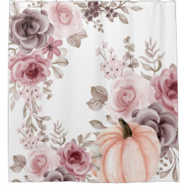 Elegante Herfst Bloemen Pompoen Neutrals Waterverf Douchegordijn