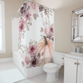 Elegante Herfst Bloemen Pompoen Neutrals Waterverf Douchegordijn (In situ)