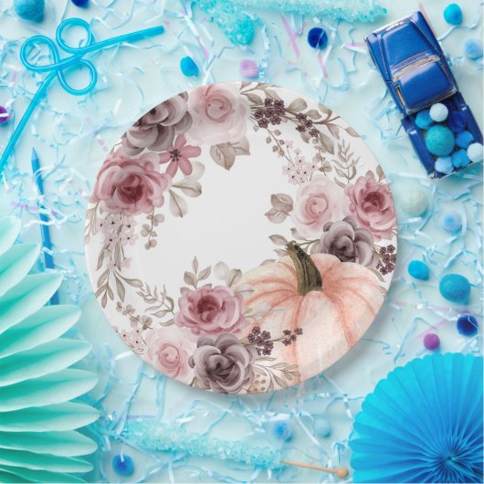 Elegante Herfst Bloemen Pompoen Neutrals Waterverf Papieren Bordje (Feest)