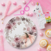 Elegante Herfst Bloemen Pompoen Neutrals Waterverf Papieren Bordje (Feest)