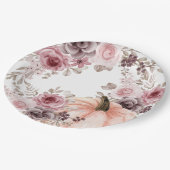 Elegante Herfst Bloemen Pompoen Neutrals Waterverf Papieren Bordje (Gekanteld)