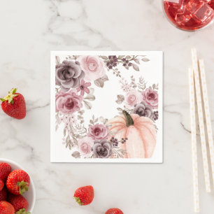 Elegante Herfst Bloemen Pompoen Neutrals Waterverf Servet