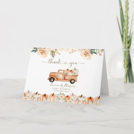 Elegante Herfst Bloemen Pompoen Truck Baby shower Bedankkaart