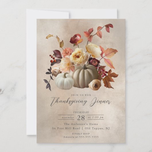 Elegante Herfst Bloemen & Pompoenen Thanksgiving Kaart (Voorkant)