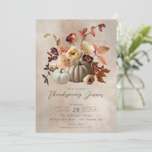 Elegante Herfst Bloemen & Pompoenen Thanksgiving Kaart (Staand voorkant)