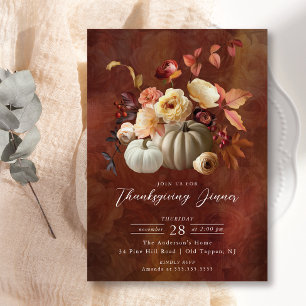 Elegante Herfst Bloemen & Pompoenen Thanksgiving Kaart