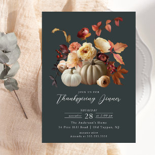 Elegante Herfst Bloemen & Pompoenen Thanksgiving Kaart