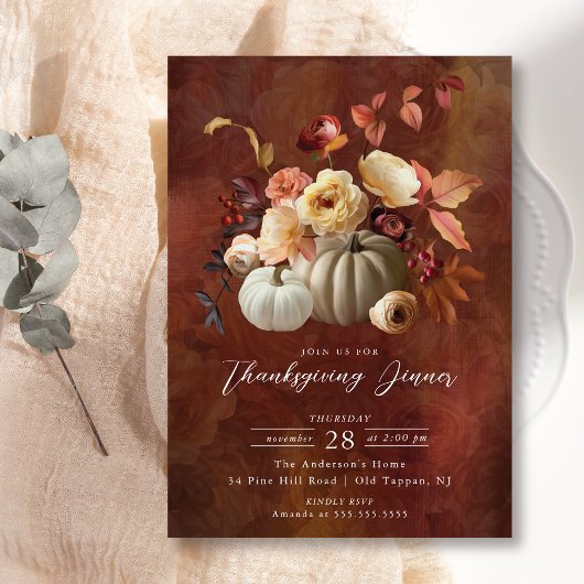 Elegante Herfst Bloemen & Pompoenen Thanksgiving Kaart