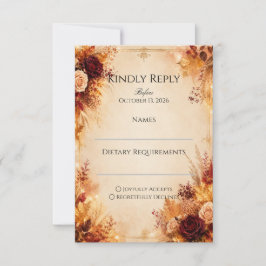 Elegante Herfst Bloemen | Rustieke Boho Herfst Bru RSVP Kaartje
