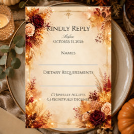 Elegante Herfst Bloemen | Rustieke Boho Herfst Bru RSVP Kaartje